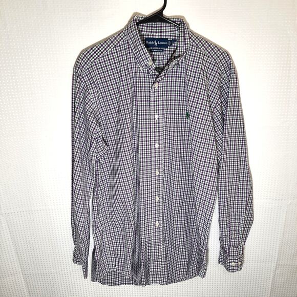 Ralph Lauren M Shirt Men's Purple Green Plaid Classic Fit Cotton Hong Kong - Picture 1 of 7